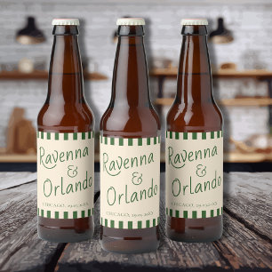 Rótulo Para Garrafa De Cerveja Listras Verdes Garrafa Casamento Minimalista Retro