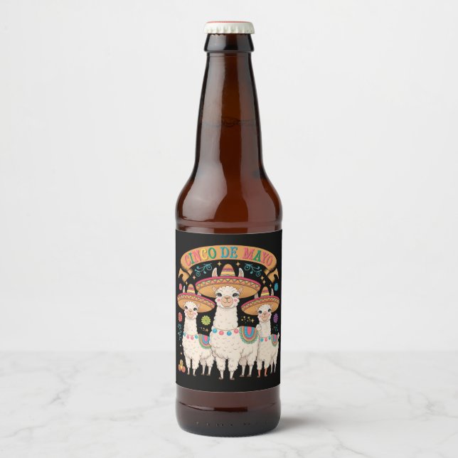Rótulo Para Garrafa De Cerveja Llama Funny Cinco De Mayo Fiesta Party (Frente)