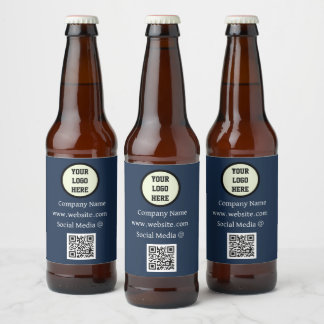 Rótulo Para Garrafa De Cerveja Logotipo da Empresa Código QR Azul Marinho Empresa