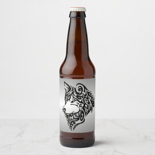 Rótulo Para Garrafa De Cerveja Lone Black Tribal Wolf (Frente)