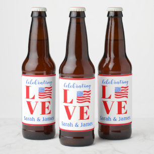 Rótulo Para Garrafa De Cerveja LOVE Aquarela Bandeira Americana NOME Noiva 