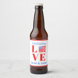 Rótulo Para Garrafa De Cerveja LOVE Watercolor American Flag NAME Bridal 