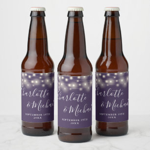 Rótulo Para Garrafa De Cerveja Luzes de Corda Casamento Roxo Assinatura