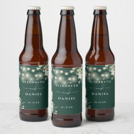 Rótulo Para Garrafa De Cerveja Luzes de Corda Esmeralda Folhagem Floral Casamento