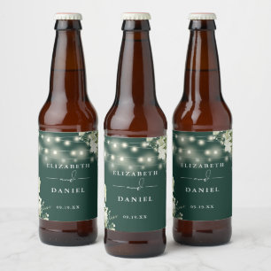 Rótulo Para Garrafa De Cerveja Luzes de Corda Esmeralda Folhagem Floral Casamento
