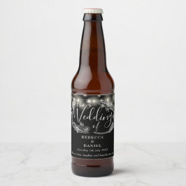 Rótulo Para Garrafa De Cerveja Luzes de Corda Florais Preto e Branco Casamento