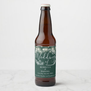 Rótulo Para Garrafa De Cerveja Luzes de Corda Floral Verde Esmeralda Casamento