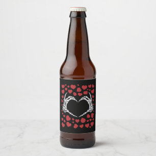 Rótulo Para Garrafa De Cerveja Mão Esquelética com Coração Ossos Engraçados Dia d