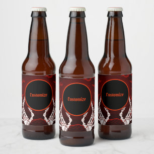 Rótulo Para Garrafa De Cerveja Mãos de esqueleto alaranjadas