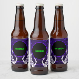 Rótulo Para Garrafa De Cerveja Mãos de Esqueleto Roxo