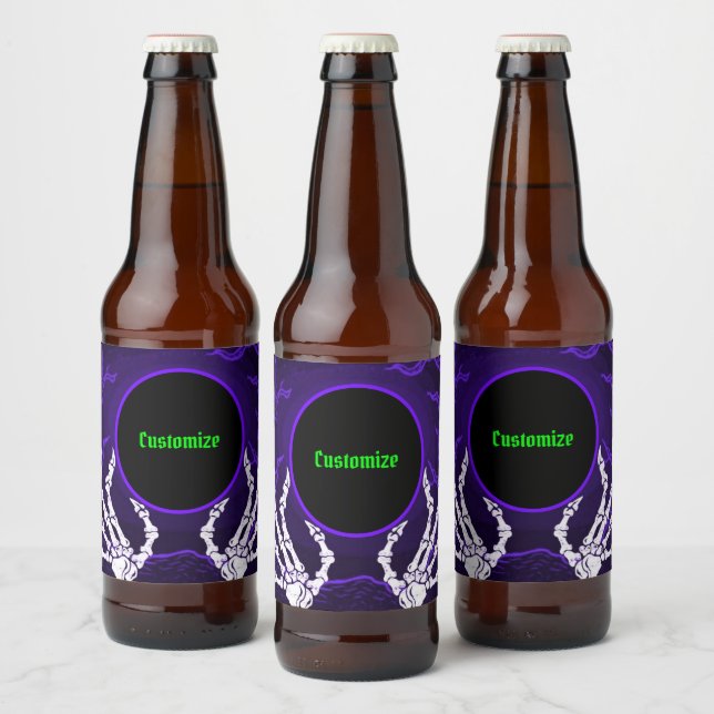 Rótulo Para Garrafa De Cerveja Mãos de Esqueleto Roxo (Garrafas)