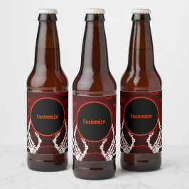 Rótulo Para Garrafa De Cerveja Mãos do Esqueleto Laranja
