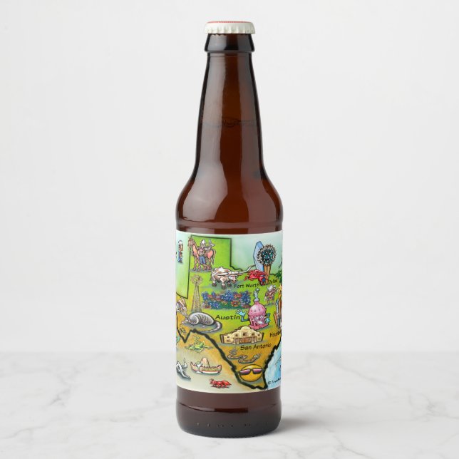 Rótulo Para Garrafa De Cerveja Mapa de Cartoons do Texas (Frente)
