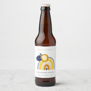 Rótulo Para Garrafa De Cerveja Marinho Amarelo Boho Chá de fraldas Arco-Íris Flor
