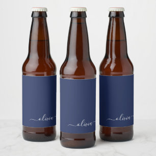 Rótulo Para Garrafa De Cerveja Marinho Azul Branco Script Moderno Girn Nome do Mo