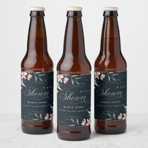 Rótulo Para Garrafa De Cerveja Marinho Blush Greenery Chá de fraldas Floral Bunch