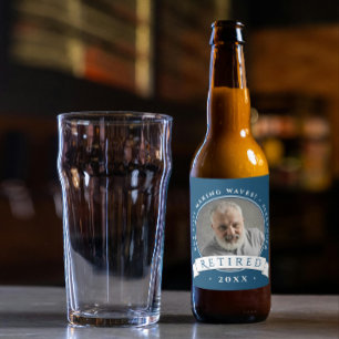Rótulo Para Garrafa De Cerveja Marinho Elegante Clássico Azul Aposentando Foto do