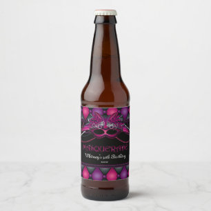 Rótulo Para Garrafa De Cerveja Mascarada, rosa e roxo