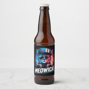Rótulo Para Garrafa De Cerveja Meowica 4 de Julho Gato Bandeira Americana América
