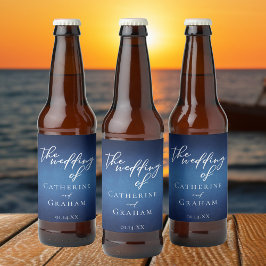 Rótulo Para Garrafa De Cerveja Mini Personalizável Casamento de Noite Azul Modern