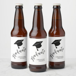 Rótulo Para Garrafa De Cerveja Minimalist Grad Cap Black & White Graduation
