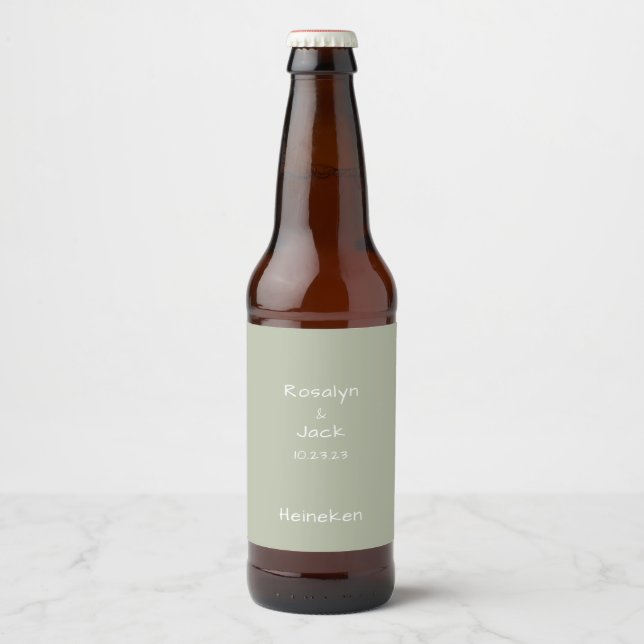 Rótulo Para Garrafa De Cerveja Mínimo de Escrita Manual Verde Dusty (Frente)