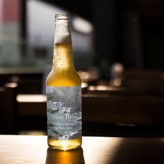 Rótulo Para Garrafa De Cerveja Misty Rocky Coastline Seascape Personalizado