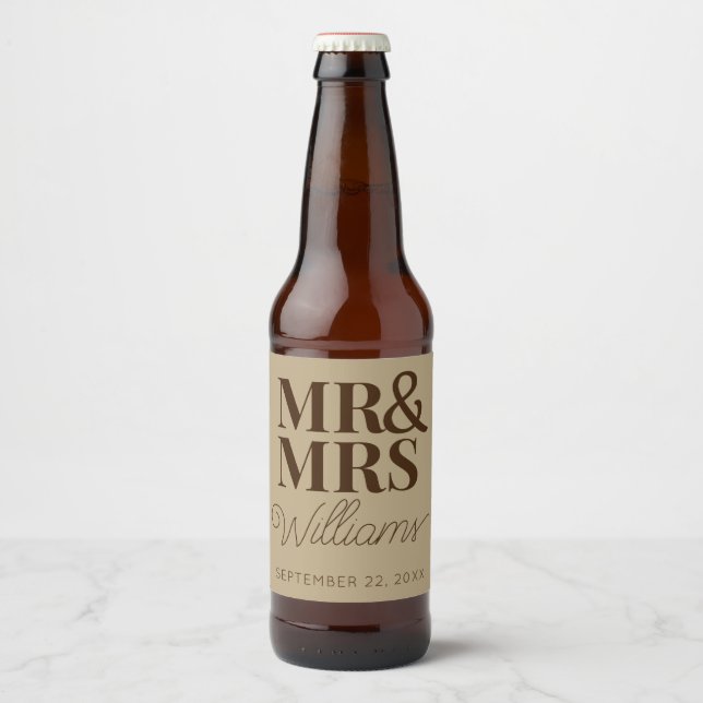 Rótulo Para Garrafa De Cerveja Modelo Casamento Favorece Sr. & Sra. Nome Rustic M (Frente)