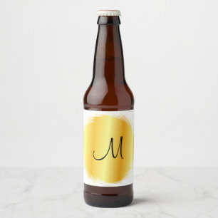 Rótulo Para Garrafa De Cerveja Modelo de Monograma Moderno Elegante em Ouro Falso