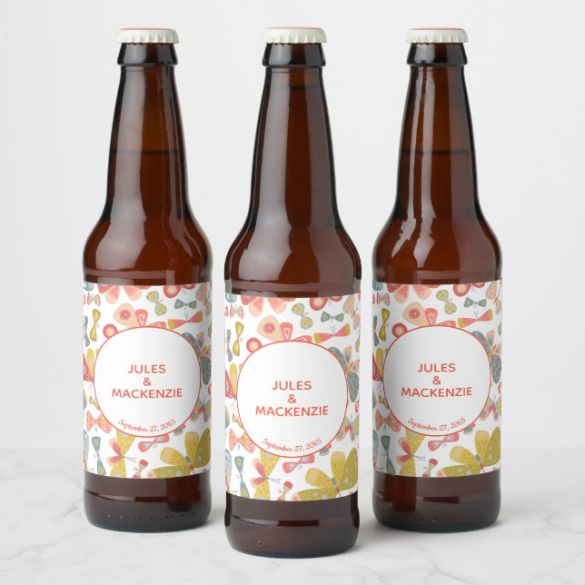 Rótulo Para Garrafa De Cerveja Modern Pastel Graphic Butterfly Pattern (Garrafas)