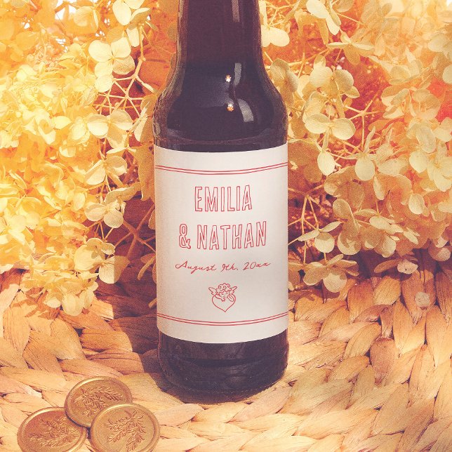 Rótulo Para Garrafa De Cerveja Modern Retro Love Struck Hand Drawn Cupid Wedding (Criador carregado)
