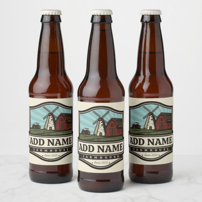 Rótulo Para Garrafa De Cerveja Moinho de Vento Antigo Personalizado NOME Fazenda  (Garrafas)