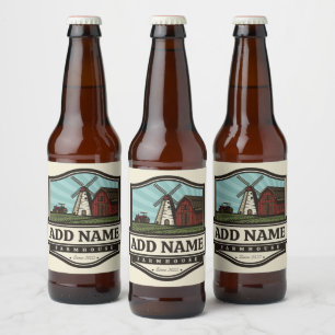 Rótulo Para Garrafa De Cerveja Moinho de Vento Antigo Rústico com Nome Personaliz