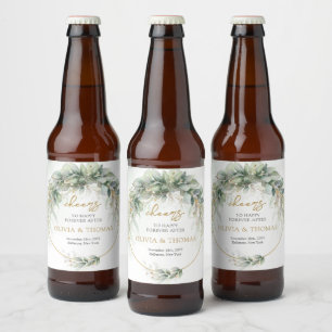 Rótulo Para Garrafa De Cerveja Moldura de ouro Elegante boho eucalipto verde