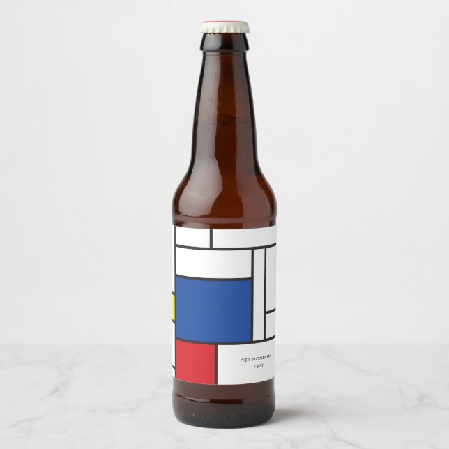 Rótulo Para Garrafa De Cerveja Mondrian Minimalist Geométrico De Stijl Modern Art (Frente)