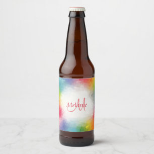 Rótulo Para Garrafa De Cerveja Monograma de Abstrato do Arco-Íris Moderno Colorid