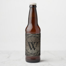 Rótulo Para Garrafa De Cerveja Monograma do Floco de Neve Dourado Preto