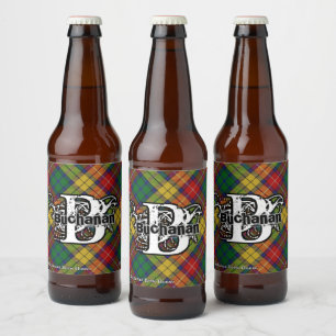 Rótulo Para Garrafa De Cerveja Monograma feliz do Tartan de Buchanan do clã do