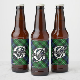 Rótulo Para Garrafa De Cerveja Monograma feliz do Tartan de Graham do clã do
