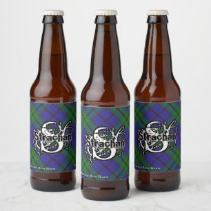 Rótulo Para Garrafa De Cerveja Monograma feliz do Tartan de Strachan do clã do