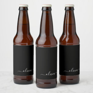 Rótulo Para Garrafa De Cerveja Monograma Minimalista Moderno Elegante Preto Branc
