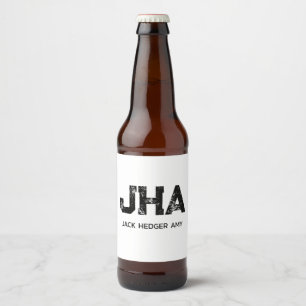 RÓTULO PARA GARRAFA DE CERVEJA MONOGRAMA MINIMALISTA PRETO DE TRÊS LETRAS NOME BR