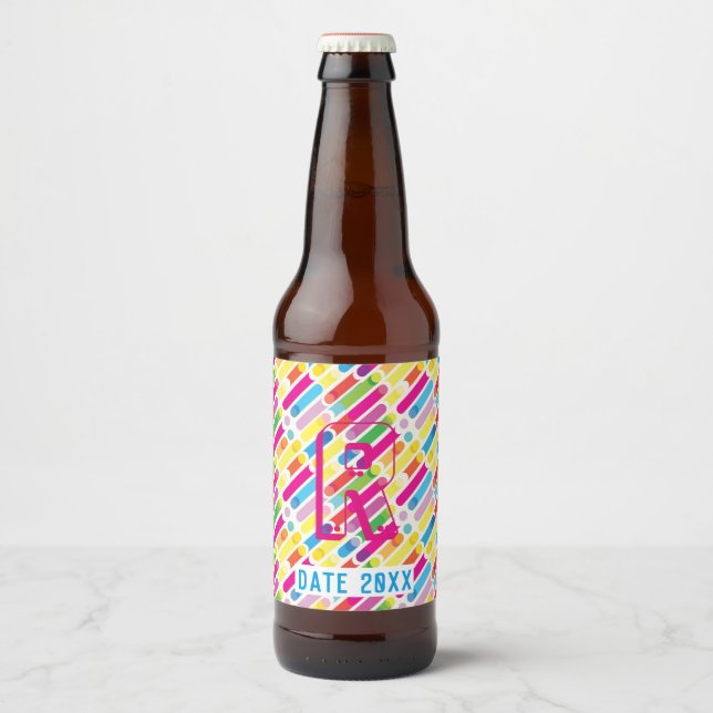 Rótulo Para Garrafa De Cerveja Monograma Rainbow Diagonal Lines, Pop (Frente)