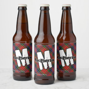 Rótulo Para Garrafa De Cerveja Monograma vermelho do Tartan de MacPherson do clã