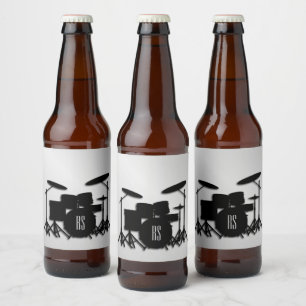 Rótulo Para Garrafa De Cerveja Monogramo Drum Set Silver