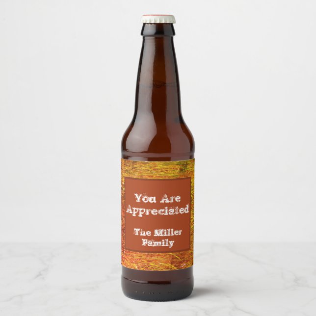Rótulo Para Garrafa De Cerveja Muito Obrigado, Cor Laranja De Outono. (Frente)