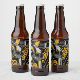 Rótulo Para Garrafa De Cerveja Música maluca Grafite amarelo preto paga todas as 