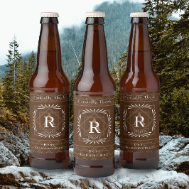 Rótulo Para Garrafa De Cerveja Na moda Frame Brown Monograma