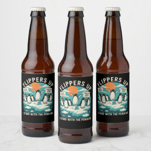 Rótulo Para Garrafa De Cerveja Nadadeiras Acima Eu Fico Com Pinguins Engraçado Re