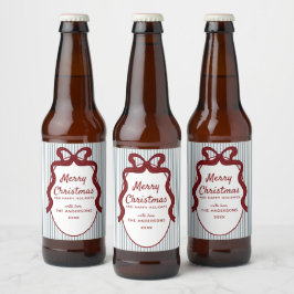 Rótulo Para Garrafa De Cerveja Natal Moldura de Listras Vermelhas e Azuis & Arco